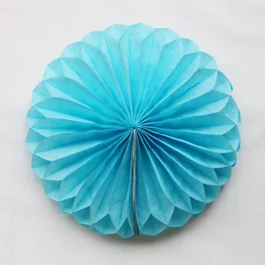 Blue paper honeycomb ball decoration, round tissue paper party fan for hanging desk decor.