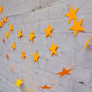 Fluorescerende papieren sterren slingers feest hangende decoratie voor viering en kamer