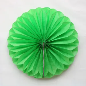 Green paper honeycomb ball detail view, folding paper craft ornament for party decoration