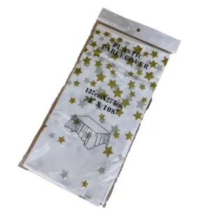 Wasserdichte Einweg-Tischdecke aus Kunststoff mit goldenem Sternen-Design für Ihre Party.