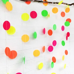 Neon papier stippen slingers hangende feestdecoratie kleurrijke cirkel banner