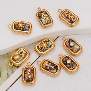Stainless steel abalone shell charms DIY pendant leaf flower cross necklace bracelet 8pcs