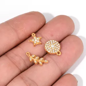 Pendentifs de bijoux DIY étoile ronde et feuille en strass plaqué or pour collier