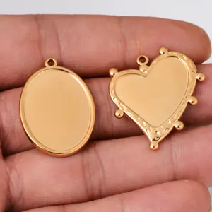Roestvrijstalen lege fotolijst hanger DIY ketting accessoires, ovale en hart medaillon bedels.