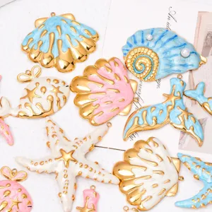 Edelstahl Ozean Serie Emaillierte Charms, Seestern und Muschel DIY Halskette Armband Zubehör.