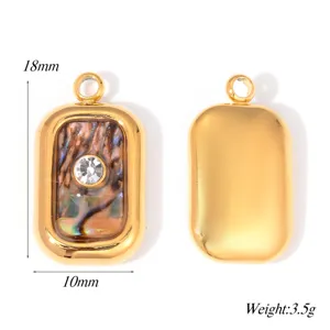 Stainless steel rectangular shell inlay pendant charm with sparkling rhinestone DIY jewelry making