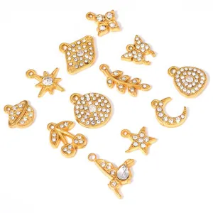 Pendentifs strass dorés acier inoxydable étoile lune papillon collier bijoux accessoires DIY