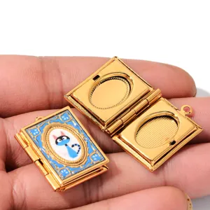 Edelstahl Buch Fotorahmen Halskette, süßes Katzen Design öffenbarer DIY Anhänger Schmuck.