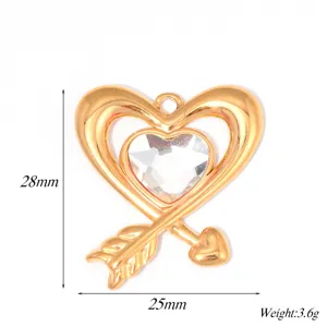 Stainless steel heart rhinestone pendant DIY necklace accessory jewelry charm 28x25mm