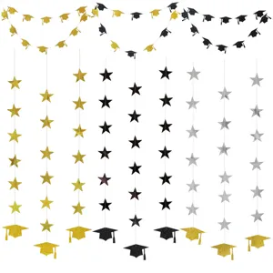 Guirlande de Graduation en Papier Pailleté Décorations de Fête de Graduation Bannière Suspendue Chapeau de Graduation Pentagramme Fournitures de Fête