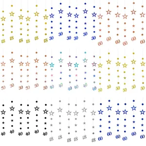 Multicolor hollow star and number hanging garland for birthday party decoration supplies.