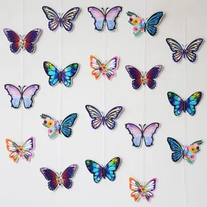 PVC laser transparent butterfly hanging garland for party and home decor, colorful detail view.