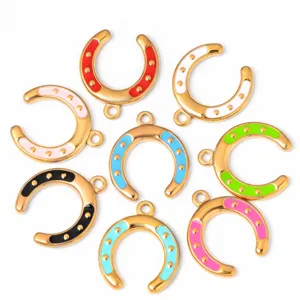 Detailansicht bunter Hufeisen Edelstahl Anhänger, ideal für individuellen DIY Schmuck.
