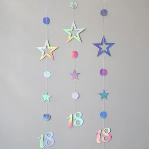 Holographic star number 18 hanging garland party decoration for birthday celebration supplies
