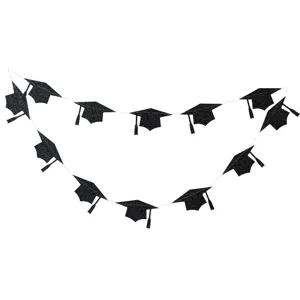 Guirlande de chapeau de remise des diplômes en papier pailleté noir pour décoration de fête.