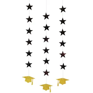 Décoration de fête de remise des diplômes étoile noire chapeau paillettes guirlande papier