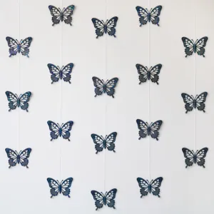 PVC laser transparent butterfly hanging garland for party and home decor, 12 strings.