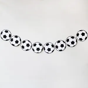 Details of soccer theme paper banner, perfect for football party decoration display.