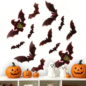 Halloween 3D αυτοκόλλητα τοίχου νυχτερίδα μαύρο τρομακτικό διακόσμηση πάρτι σετ 12 τεμ