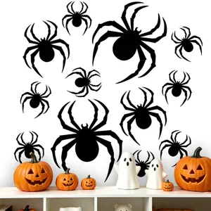 Halloween 3D μαύρες αράχνες τοίχου αυτοκόλλητα λεπτομέρεια σκηνής τρομακτική διακόσμηση.
