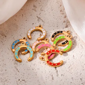 Edelstahl Hufeisen Anhänger Detail, bunte Emaille DIY Schmuck Zubehör Stücke.