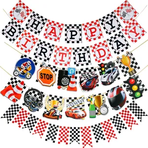 Raceauto Thema Feest Vlaggenlijn Schakelborden Vlag Hangende Decoratie Voor Verjaardag Feest Sportevenement Benodigdheden