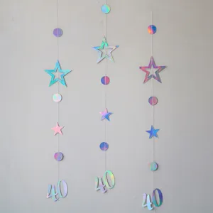 Holographic star and round number 40 garland for birthday party hanging decoration backdrop