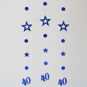 Blue star circle number 40 hanging garland for birthday party celebration wall hanging decor.