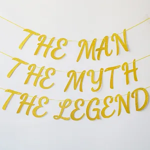 Χρυσό banner με γράμματα γκλίτερ για διακόσμηση πάρτι γενεθλίων ανδρών σημαιάκια γιρλάντας.