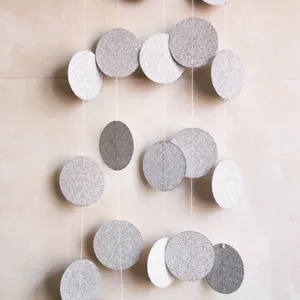Silver glitter paper circle garland detail, hanging party decoration string for birthday celebrations