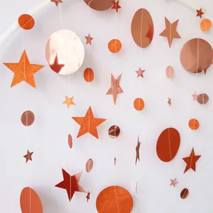 Copper glitter paper star and circle hanging garland for birthday party wedding decoration.