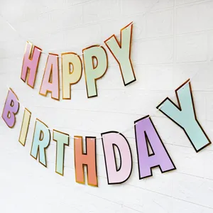 Colorful pastel happy birthday banner garland for party wall decoration and celebration events.
