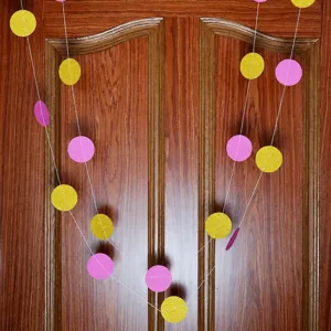 2M Gold Pink Glitter Circle Paper Garland Hanging Banner for Birthday Party Decoration