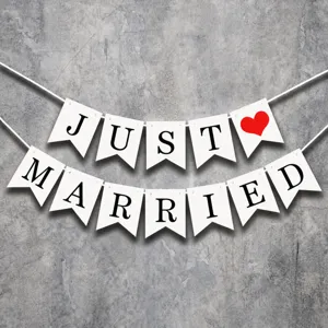 Just Married wedding banner white fishtail flags hanging decoration for party celebration
