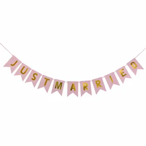 Pink Just Married banner wedding party decoration swallowtail flag bunting hanging decor