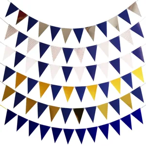 Blue Triangle Pennant Banner Bunting Garland For Birthday Party Celebration Indoor Wall Hanging Decoration Paper