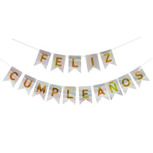 Banner colgante de feliz cumpleanos brillante holografico para decoracion de fiesta de cumple.