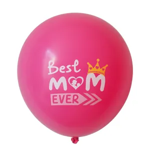 Detailed close-up view of the mother day pink latex balloon with festive print design.