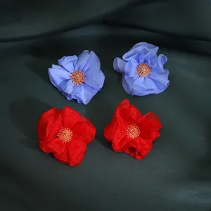 Handmade chiffon fabric flower earrings, cute retro floral stud earrings for women daily wear.
