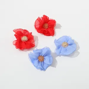 Handmade chiffon flower earrings, elegant fabric floral stud earrings for women and girls daily.