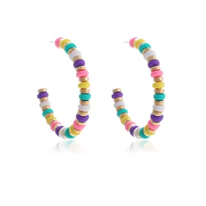 Kleurrijke polymeerklei creolen oorhanger, trendy boheemse snoepkleurige kralen sieraden.
