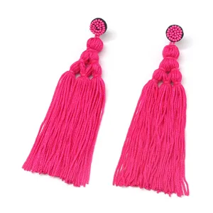 Bohemian handgemaakte roze kwast oorbellen, vintage lange kralen oknopjes voor dames.