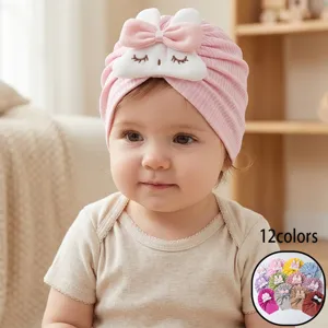 Simpatico Cappello Turban per Bambini Con Coniglio Fiocco a Coste Tie-dye Cappello Pullover Morbido Caldo Berretto per Neonati Ragazze Ragazzi