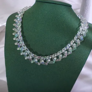 Transparent iridescent acrylic heart choker necklace punk style short chain jewelry