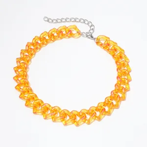 Retro transparent acrylic heart chain choker necklace European American punk collarbone jewelry