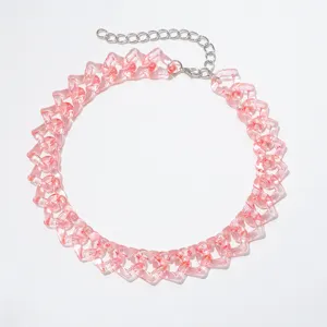 Pink transparent acrylic heart chain choker necklace retro y2k punk short clavicle jewelry.