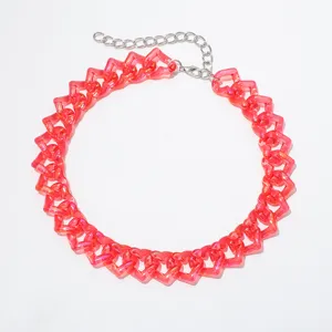 Pink acrylic heart chain choker necklace vintage punk short collar jewelry for women