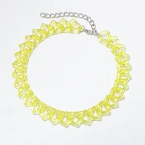 Yellow transparent heart acrylic chain necklace, short punk clavicle collar jewelry.