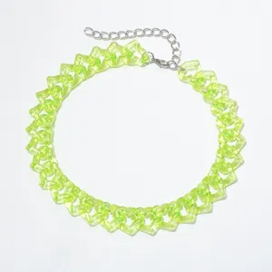 Neon Green Transparent Acrylic Heart Link Necklace Punk Choker Jewelry for Women Girls