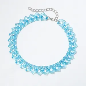 Transparent blue acrylic heart chain necklace choker short fashion jewelry for women girl